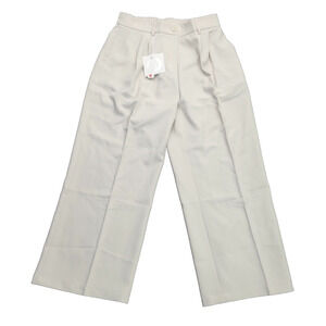 Decivi Women Loose Pleated Front Long Pants Wide Leg Trousers Solid Ivory Large